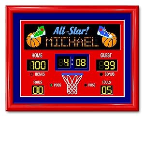 Olive Kids Game On Basketball Scoreboard Large Framed Art- Gloss Red Frame by 
