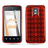 Premium Red Argyle Thermoplastic Polyurethane TPU Gel Skin Case Cover + Atom LED Keychain Light for LG G2x (T-Mobile)