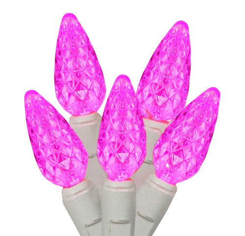 Set of 70 Hot Pink LED C6 Christmas Lights - White Wire