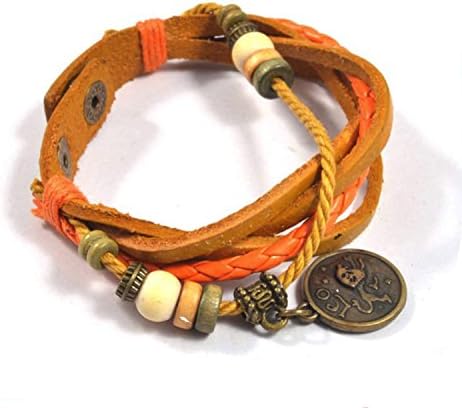 Leo Astrology Horoscope Bracelet Fashion Jewelry Made of Braided Leather with Brass Zodiac Charm and Adjustable 2-Snap Fastener is Unisex for Men and Women (Leo)