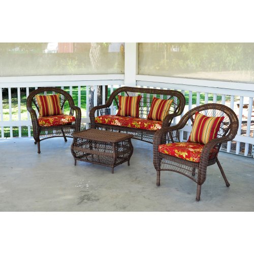 Bond Saratoga 4-Piece Casual Woven Wicker Set, Ruby Color Tone