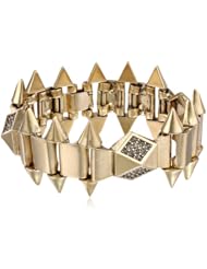 Sam Edelman Spike and Pave Antique Worn Gold Colored Flex Bracelet, 7"