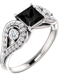 14K White Gold Princess Cut Black and White Diamond Ring -- LIFETIME WARRANTY