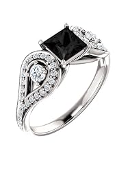 10K White Gold Princess Cut Black and White Diamond Ring -- LIFETIME WARRANTY