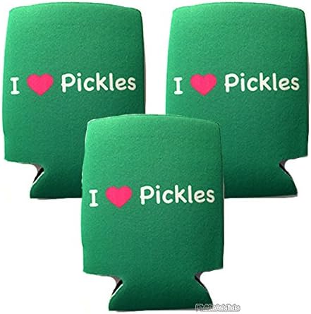 I Love Pickles Coolie (3 Pack) - I Heart Pickles Huggie Beer Can Cooler Foam Insulator Sleeve