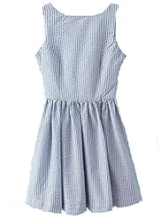 A-line Sleeveless Vertical Stripe Round Neck Polyester Backless Short  Dress