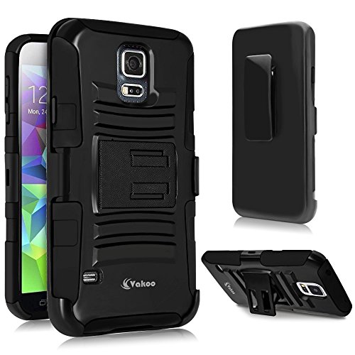 S5 Case, Galaxy S5 Case, Samsung Galaxy S5 Belt Clip Case Shockproof Drop Proof Heavy Duty Rugged Soft Silicone Dual Layer Holster Armor Case BLACK with Kickstand for Samsung Galaxy S5 i9600 SV GS5 (Black)