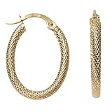 14k Yellow Gold Oval Mesh Hoop Earrings, (0.6 Diameter)
