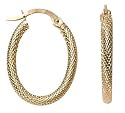 14k Yellow Gold Oval Mesh Hoop Earrings