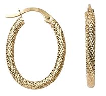 14k Yellow Gold Oval Mesh Hoop Earrings