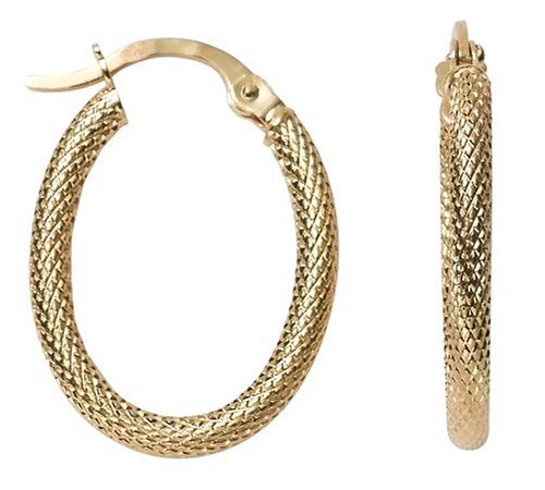 14k Yellow Gold Oval Mesh Hoop Earrings