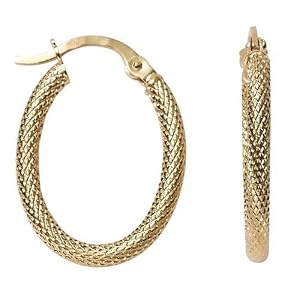 14k Yellow Gold Oval Mesh Hoop Earrings by