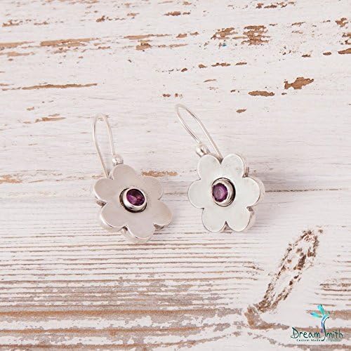 Sterling Silver Dangle Flower Earrings with Amethyst