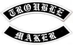 Trouble Maker Embroidered Patches Two-Piece Iron-On Rebel Rockers Biker Patch