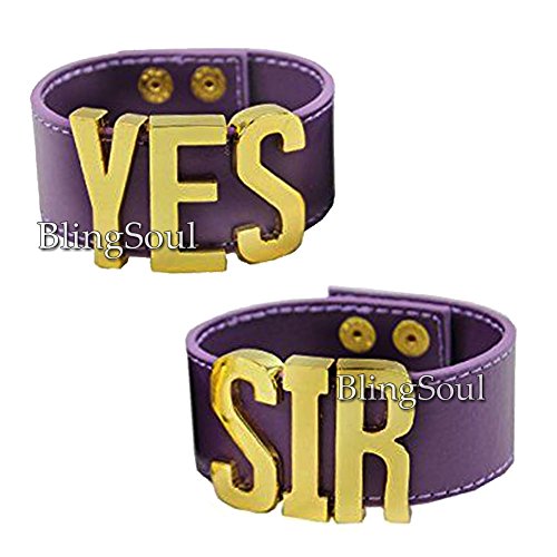 Harley Quinn Yes Sir Bracelets Pair - Suicide Squad Purple Strap Cuff Bracelet