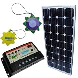 HQRP KIT (85 Watt Solar Panel 85W Power 12V Monocrystalline 12 Volt, Solar 10A Charge Power Controller / Regulator 12V / 24V 10 Amp) + HQRP UV Chain / UV Radiation Health Tester