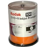 Kodak 52499 4.7GB DVD+R Ink Jet Printable DvdS, White (100 - Pack)