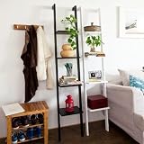 SoBuy Modern Leaning ladder book shelf made of wood with four floors, bookcase, wall shelf, 33cm(12.99in)x180cm(70.87in) FRG15-SCH,black