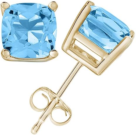 VIR JEWELS1.80 cttw 6 MM Blue Topaz Stud Earrings 14K Yellow Gold Cushion Cut with Push Backs December Birthstone