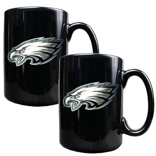 NFL Philadelphia Eagles Two Piece Black Ceramic Mug Set - Primary Logo