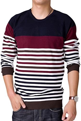 Fire.Ice Men's Fashion Striped Round Neck Knitting Sweater Red-XL