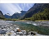 Photographic Print of Mountain scenery - Hollyford river flowing down Hollyford valley surroundend by from Ardea