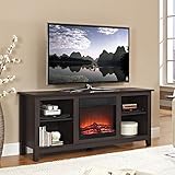 Walker Edison 58" Wood TV Stand with Fireplace in Espresso