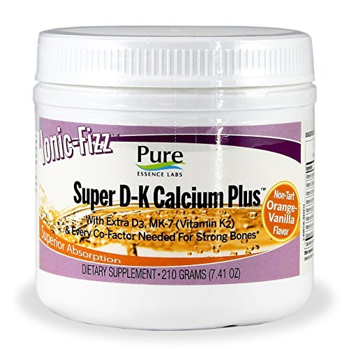 Pure Essence Labs Ionic Fizz Super D-K Calcium Plus - With Extra Vitamin D3 Vitamin K2 & Every Co-Factor Needed For Strong Bones - Orange Vanilla - 210 Grams