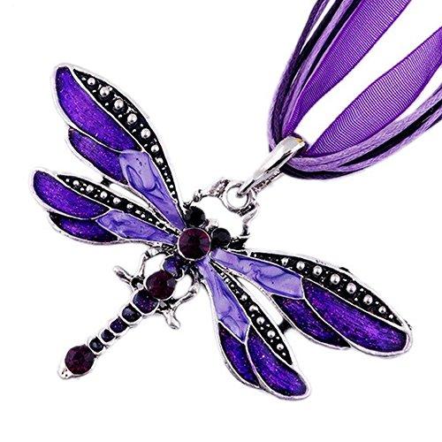 LackingOne Rhinestone Inlay Gem tone Dragonfly Pendant Necklace With Chain Color