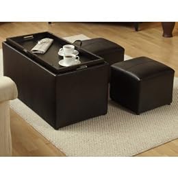Product Image Sheridan Espresso Leather 3PC Double Storage Ottoman with Tray Plus 2 Side Ottomans