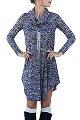 Turtleneck Asymmetric Acrylic/Knit Party Dress 