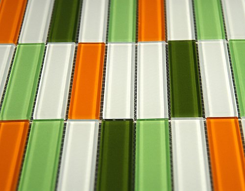 Glass Mosaic Tile Rectangular Shape green white ornage for bathroom kitchen backsplash bar pool spa 1 sheet #AC356