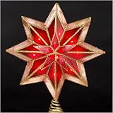 Lighted Antique Red Capiz 8-Point Star Christmas Tree Topper