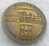 Solid Brass Porter Atchison Topeka Sante Fe Railroad Badge Pin