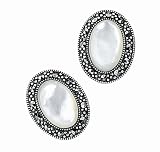 Elements Sterling Silver Ladies E2482W White Mother of Pearl & Marcasite Oval Stud Earrings