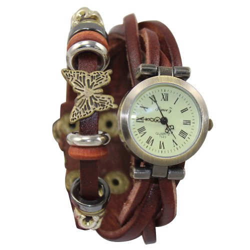 JN® Fashion Butterfly Retro Wrap Around Weave Leather Watch Bracelet Wrist Watch