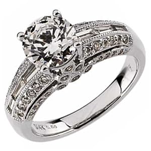 14K White Gold Classic Diamond Engagement Ring (Center stone is not included)