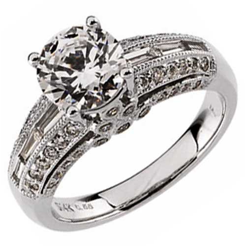 14K White Gold Classic Diamond Engagement Ring (Center stone is not included)