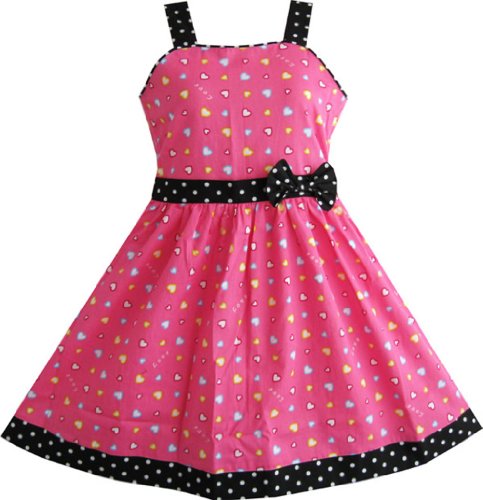 Girls Dresses Heart Print Pink Children Clothes Size 4-12