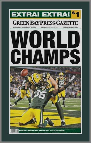 Green Bay Packers - Super Bowl 45 XLV - Champs - Collins - Wood Mounted Newspaper Print