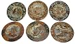 Oriental Ashtrays / Saucers, Hand Painted Gold Filigree Porcelain, Set of 6