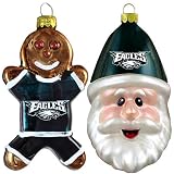 NFL Philadelphia Eagles Blown Glass Gingerbread Man & Santa Cap Ornament 2-Pack