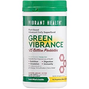 Vibrant Health - Green Vibrance - Plant-Based Daily Superfood + Probiotics and Digestive Enzymes, 30 servings (FFP)