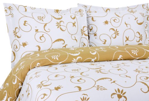 Elite Home Bella Collection Reversible 300 Thread Count Cotton Sateen 3-Piece Duvet/Sham Set, Full/Queen, Gold