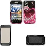 iFase Brand LG Marquee AS855/US855/VM855/LS855 Combo Purple Love Protective Case Faceplate Cover + LCD Screen Protector + Black Horizontal Leather Pouch for LG Marquee AS855/US855/VM855/LS855