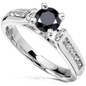 1 Carat TW Black and White Round Diamond Engagement Ring in 14k White Gold