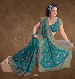 Bondi Blue Designer Cocktail Bollywood Sari Dress Saree