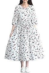 Belted Cotton/Linen General Print Maxi Dress 