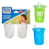 Tilty Sippy Cup 4 Pack combo Set(1 Blue & 1 Green plus 2 Clear) Total 4 Cups!