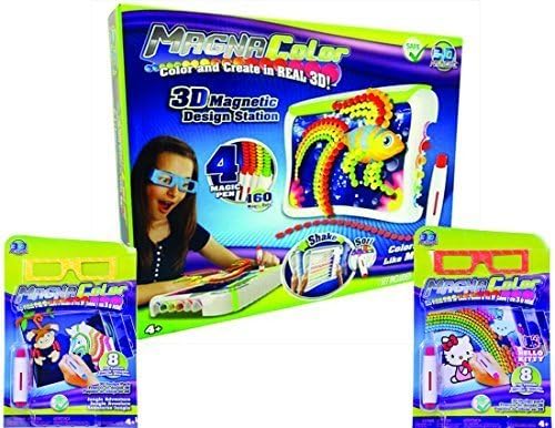 Magna Color 37161 3D Magnetic Design Station, Hello Kitty Stencil Design Pack &amp; Jungle Adventure Refill Bundle